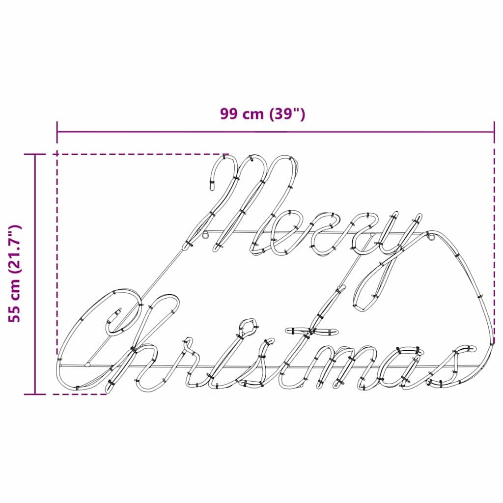 Weihnachtsschild mit 216 LEDs Rot aus Eisen 99 x 55 x 13 cm für Innen und Außen, festliche Weihnachtsbeleuchtung mit Lichtschläuchen, wetterfest