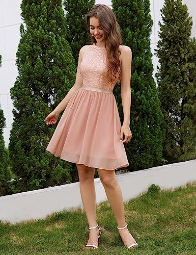 Image of Dressystar Women's Short Sequin Chiffon Halter Homecoming Cocktail Party Dress