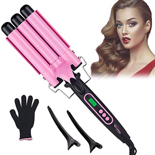 Hair Curler Iron 3 Barrel Curling Iron-professional salon ceramic curling iron, Temperature Adjustable Portable,Curling iron with LCD temperature display