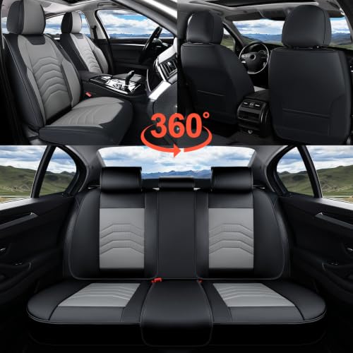 Image of Coverado Car Seat Covers Full Set, Faux Leather Car Seat Covers for Cars, Car Seat Covers Front Seats and Back Car Seat Protector Waterproof, Car Seat Cushion Universal Fit for Most Cars, Black&Gray