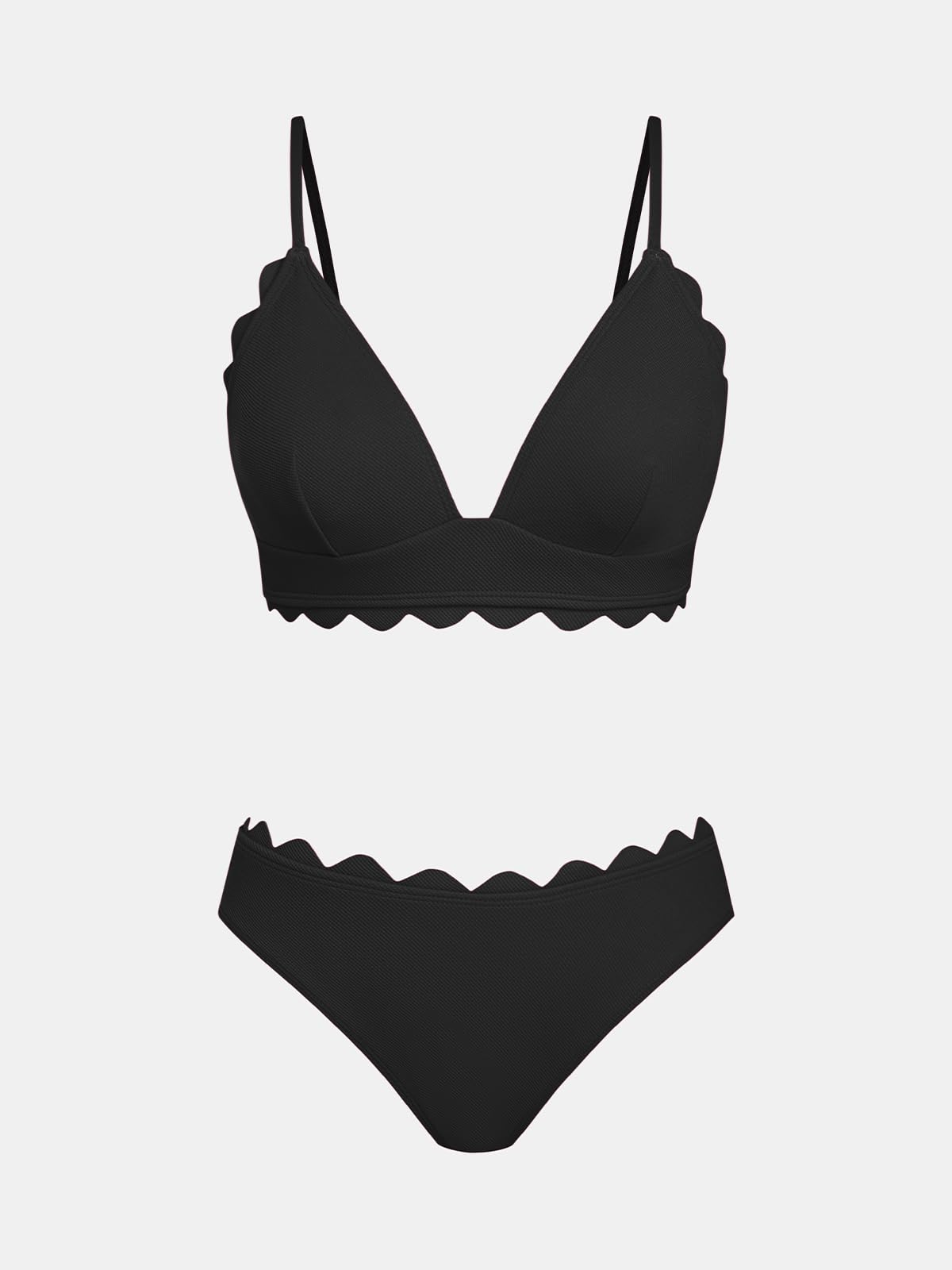 CUPSHE Maillot de bain bikini festonné à lacets et décolleté en V taille basse pour femme
