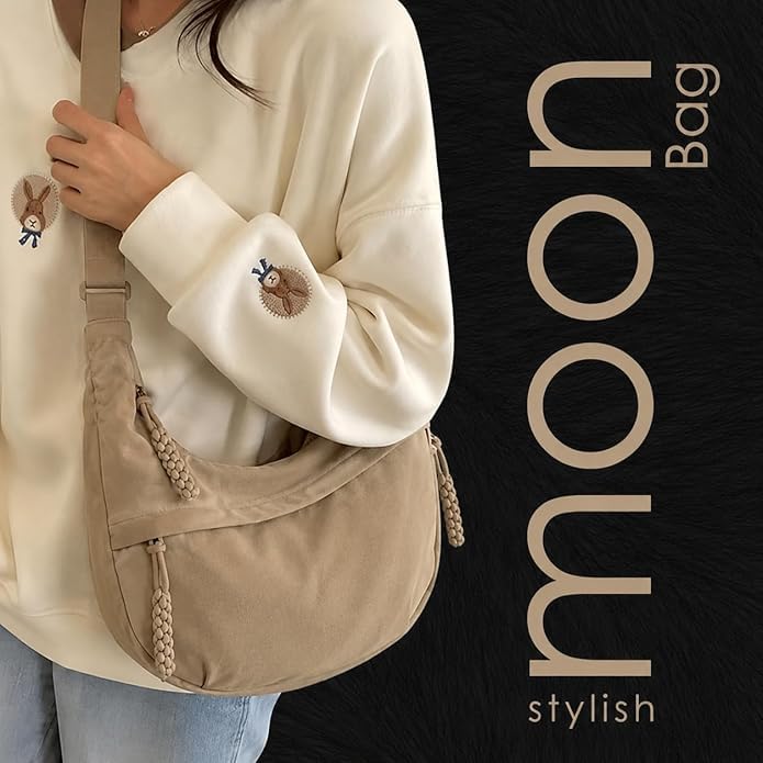 Image of Stvin Crossbody Travel Sling Bags for Women and Men, Crescent Shoulder Purse Bag with Zipper & Adjustable Strap, Half - Moon Shaped Waist Bag, Unisex Chest Bag - Nylon Fabric