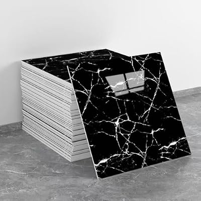10Pack Marble Peel and Stick Backsplash 11.8"x11.8" Waterproof PVC Shower Wall Panels,Self Adhesive Tile Stick on Wall for Bathroom Kitchen Bedroom (Black5)