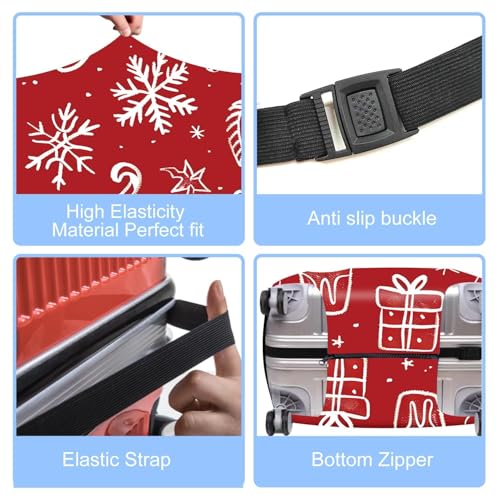 Image of Red Christmas Luggage Cover - Snowflake & Candy Cane Suitcase Protector, Holiday Travel Luggage Sleeve, Stretchable & Waterproof,M