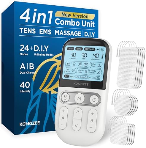 4 in 1 Heimwerken ens-Gerät EMS Massage Muskel & Nervenstimulationsgeräte, Zweikanal-TENS-Geräte-Therapiegerät zur Schmerzlinderung, von der FDA Impulsmassagegerät, mit 12 Elektrod