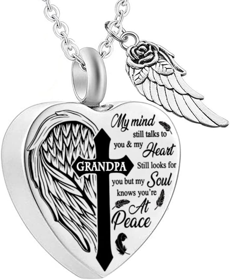MEMORIALU Heart Urn Necklaces for Ashes Cross Angel Wings Cremation Jewelry Keepsake Memorial Pendant for Men Women