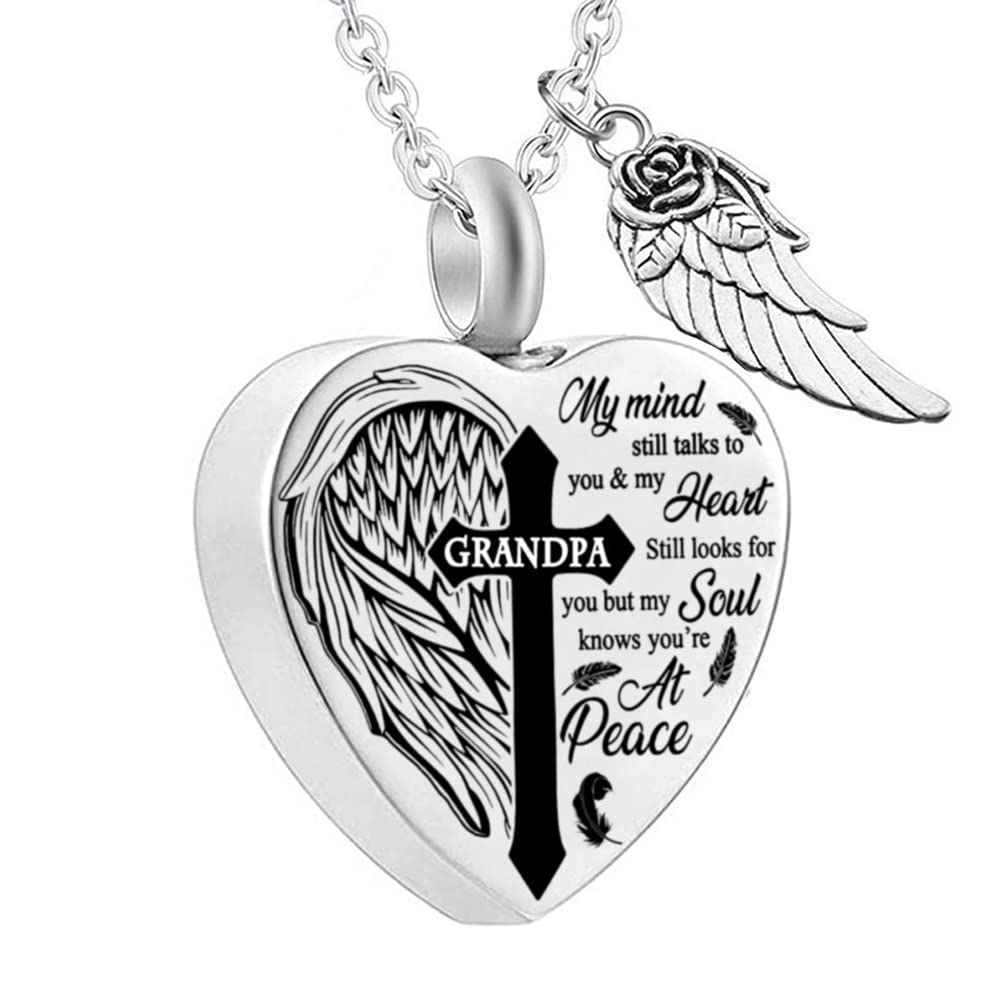 MEMORIALU Heart Urn Necklaces for Ashes Cross Angel Wings Cremation Jewelry Keepsake Memorial Pendant for Men Women