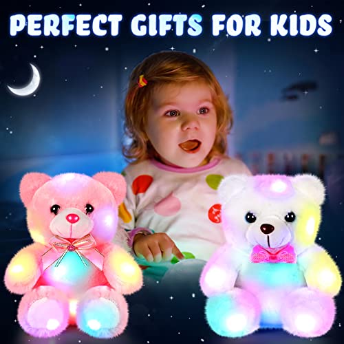 Skylety 2 Pieces Led Bear 8.6 Inch Stuffed Animal Soft Light Plush Toy, Valentines Bear, Colorful Glowing Bear For Kids Baby Boys Girls Birthday Girlfriend Mother's Day, Pink And White #TOP3