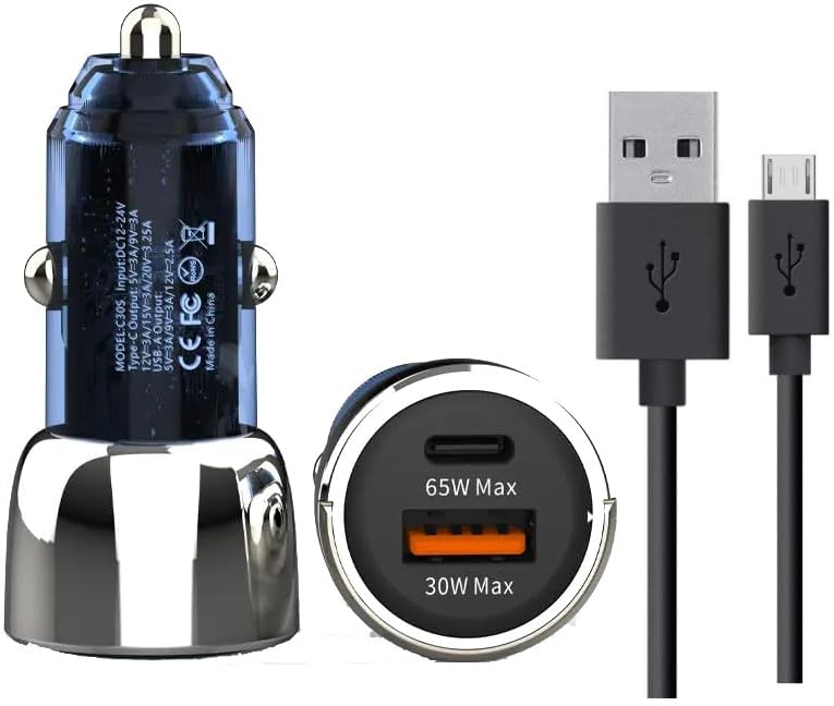 65W Dual Port Car Charger for Volvo XC 90 B6 Ultimate Adapter B Type 3.0A Dual Port USB+PD Fast Turbo Charge QC 3.0 with 1m Micro USB Charging & Sync Cable (Black, 4.8Amp, ST.L)