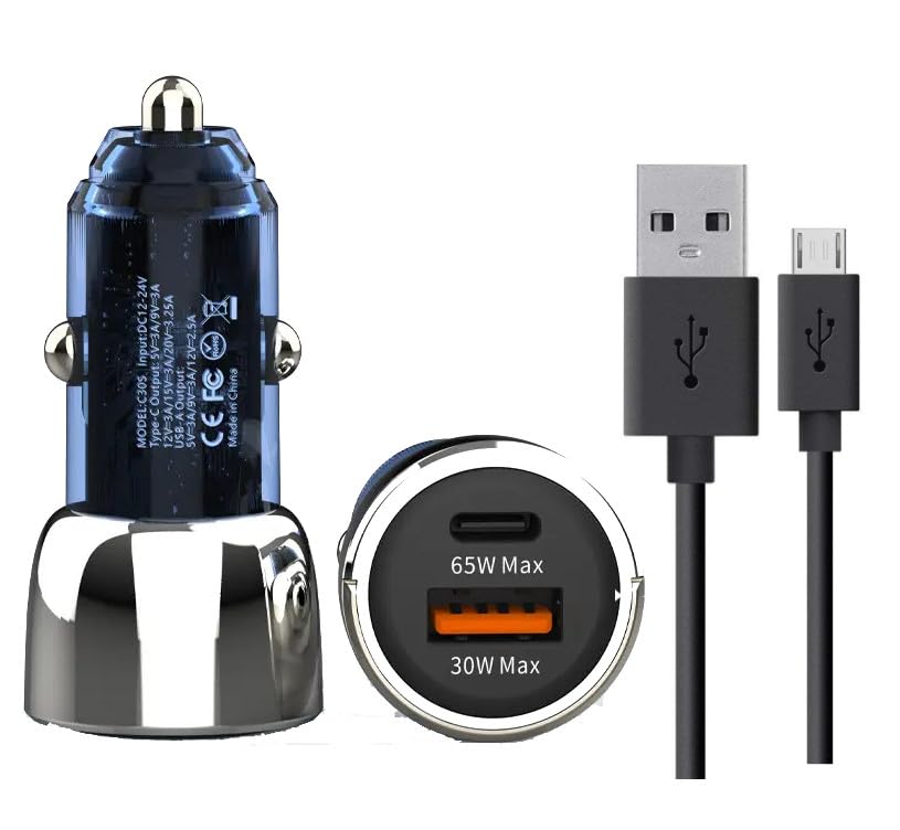 65W Dual Port Car Charger for Philips W5510 Adapter B Type 3.0A Dual Port USB+PD High Speed Quick Rapid Fast Turbo Charge QC 3.0 with 1m Micro USB Charging & Sync Cable (Black, 4.8Amp, SH.G1)-image-8