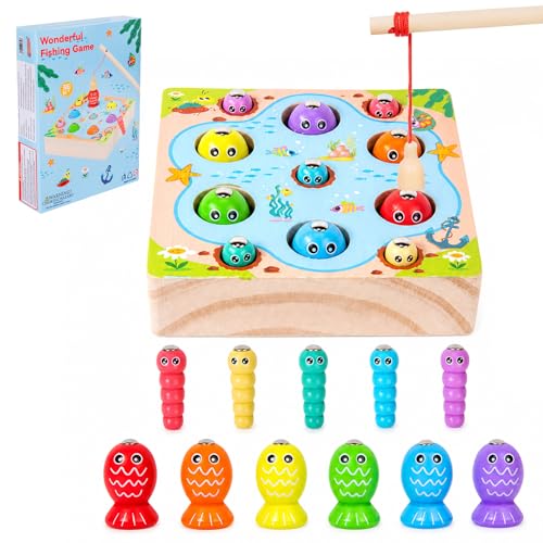LIULINY Jeu de Pêche Magnétique, Bois Jeux Montessori, Jouets Magnétiques en Bois, Jouets Motricité, Jeu Pêche, Jouet Magnétique, Jeux Educatifs, pour...
