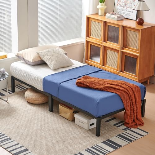 FetiNes Werkzeuglos Montierbarer Bettrahmen 90 x 200 cm mit Lattenrost, Stabiles Metallgestell, Keine Federkernmatratze ErforderlichKein Lärm, Einzelbett, Schwarz