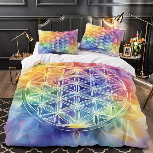 Housse de couette Fleur de Vie 3D parure lit simple microfibre géométrie - 2