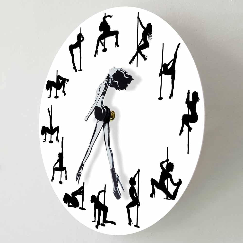 The Geeky Days Pole Dancer Moving Clock Hands Silent Quartz Wall Clock Sexy Girl Steal Tube Dance Novelty Battery Operated Wall Watch Dancing Studio Room Decor