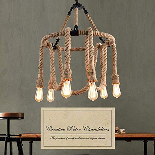 Chandelier corde de chanvre E27 style industriel rétro à 6 têtes de robinet - 3