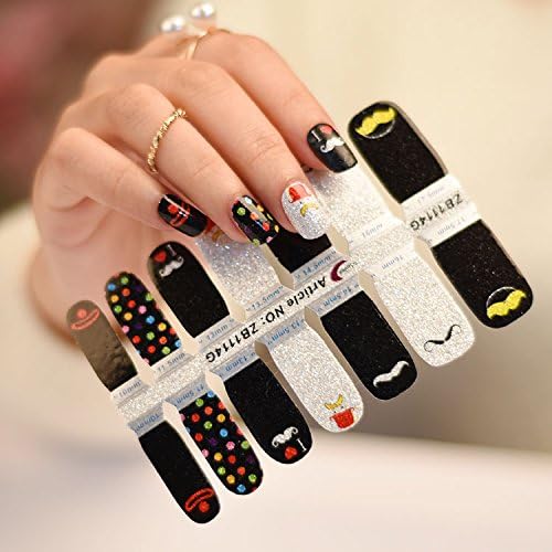 FAB Nails 16 Tips Nail Polish Stickers (Black Glitter)