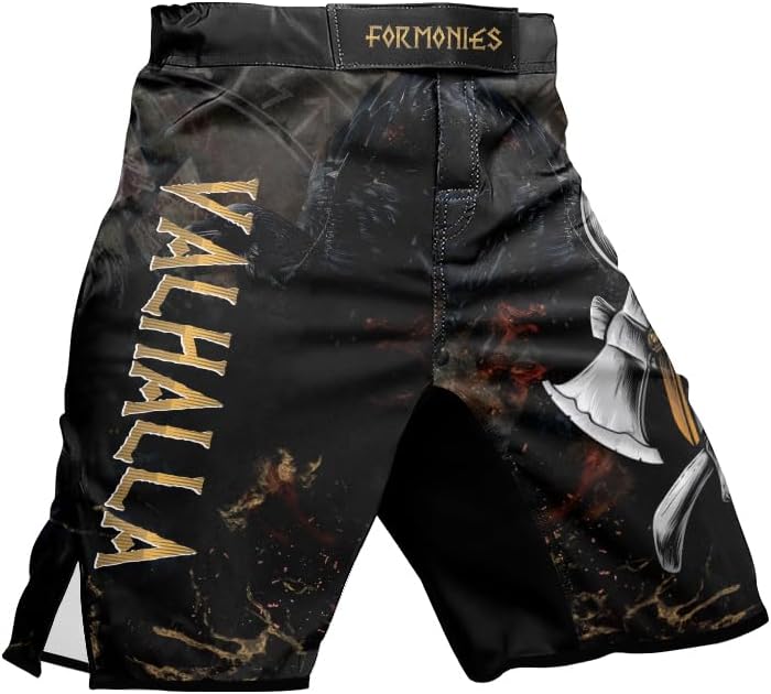 Viking Men's Fight Short MMA BJJ Training No Gi Grappling Shorts Trunks Fight Wear with Drawstring