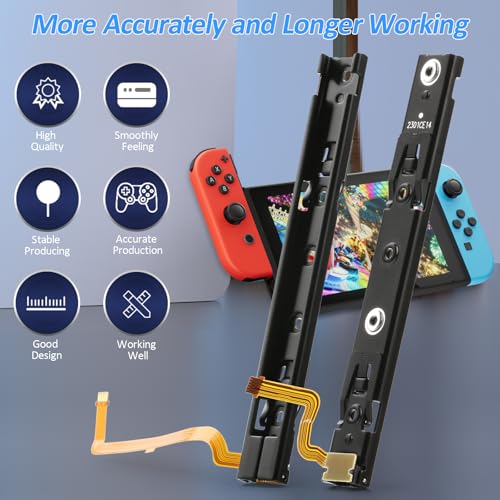 YWLRONG Left and Right Slide Rail for Nintendo Switch Console Slide Rail Bar Replacement with Flex Cable for NS Nintendo Switch Console Rebuild Track Accessories Repair Parts(with Console Screws)