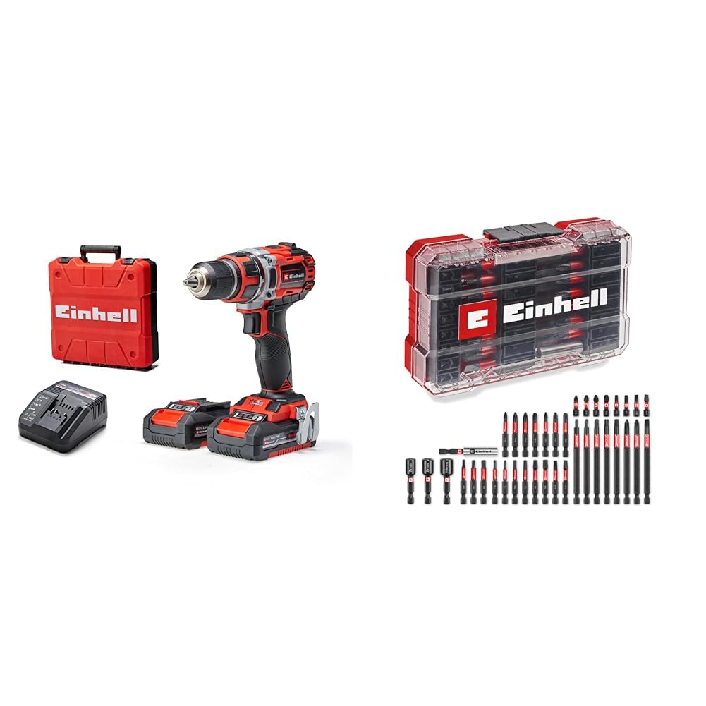 Einhell TP-CD 18/50 Li BL (2x2,0 Ah), Akülü Vidalama + Einhell Bits uç seti 38 parça, M-Case kutu
