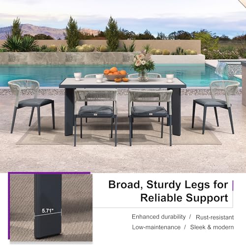 Image of PURPLE LEAF Outdoor Dining Set for 6 with Built-in Cushions Deep Grey