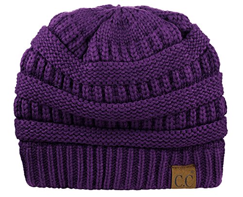 Image of C.C Unisex Chunky Soft Stretch Cable Knit Warm Fuzzy Lined Skully Beanie