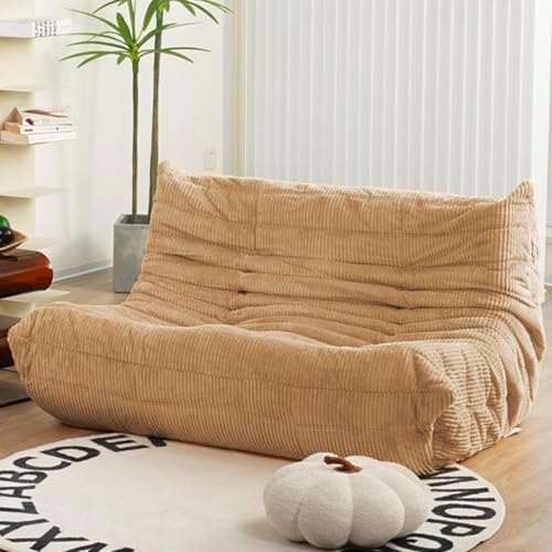 N&V Fireside Loveseat, Mid Century Armless Twin Size Floor Sofa, Soft Premium Corduroy Floor Lounge Chair, Foam Sofa Accent Chair for Living Room Bedroom and Office (Beige)