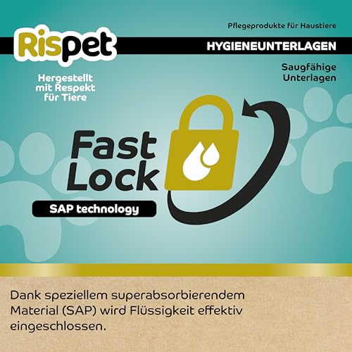 RISPET Hygienische Matten für Hunde, 60 x 60 cm, hohe Saugfähigkeit mit Geruchskontrolle, 14 Stück
