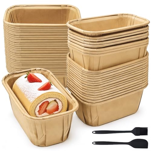 Yuaerbuo 54 PCS Moule Mini Cakes Papier, Moule a Cake Jetable Rectangulaire, pour Air Fryer Petit Moules a Cake Papier Antiadhésif, Paper Food Tray pour...