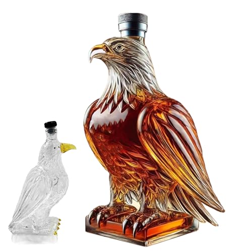 Bald Eagle Whiskey Bottle | Elegant Shaped Whiskey Decanter | E-agle Glass Decanter | Eagle Retro Logo Whiskeys Bottles | E-agle Liquor Decanters Dad Husband for Home Bar Decoration