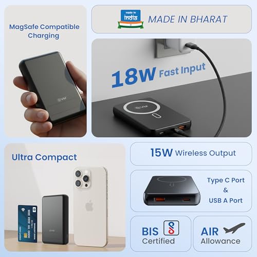 Image of EVM EnMag Ace P0301 10000mAh Power Bank - 15W Wireless Charging, 22.5W Fast Charging, Magnetic Compatible-(EVM P0301-Black)-2 Year Warranty