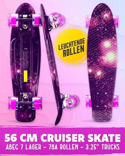 Foto von Deleven Skateboard mit LED Rollen, Skate Tool und ABEC 7 Lager - Kinder Erwachsene Anfänger - 56 cm