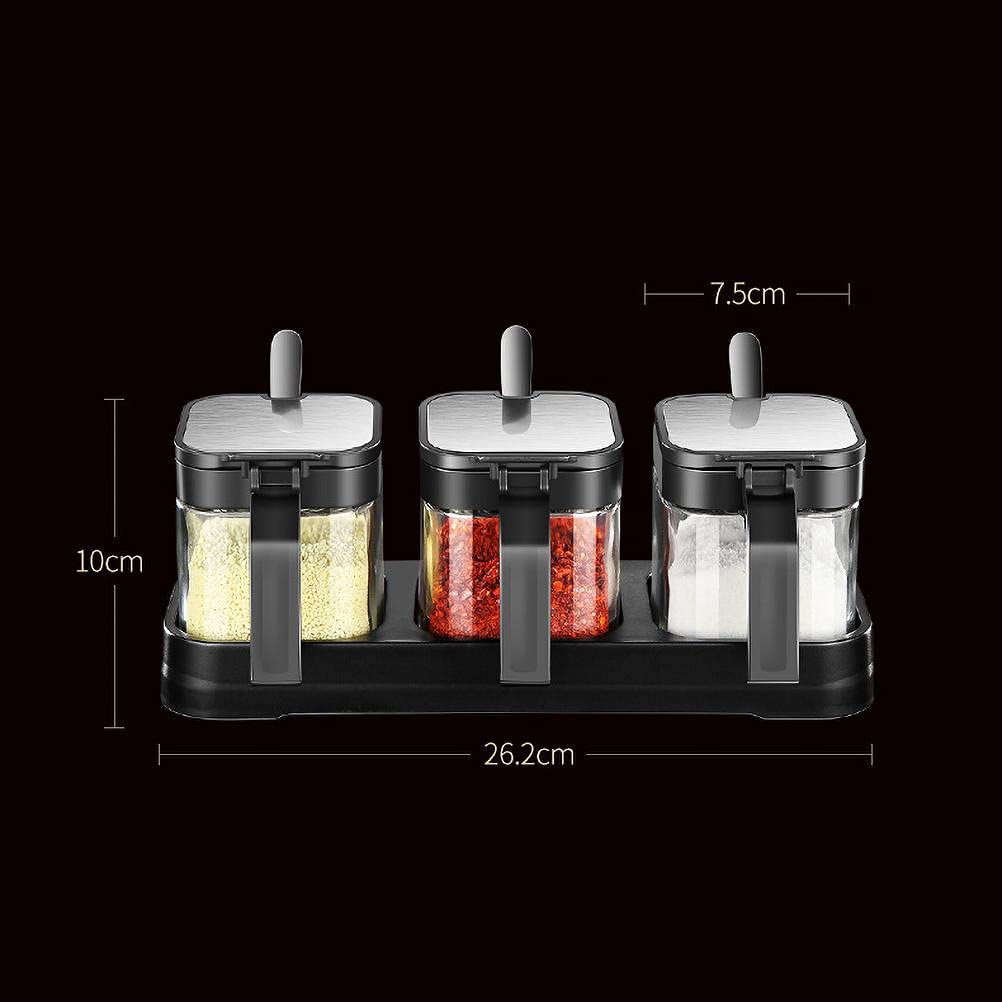 Glas Gewürzdosen Set,Glas Gewürzdose Gewürzbehälter mit Deckel Löffel und Boden Platzsparende Zuckerdosen Gewürzdose Küchenhelfer