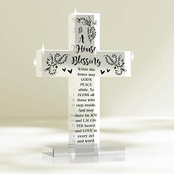 YYDS Bless This Home,Christian Home Decor,New House Decor,Housewarming Gift,A House Blessing Bless Sign Religious Acrylic Cross Sign for Office Bedroom Living Room Tabletop