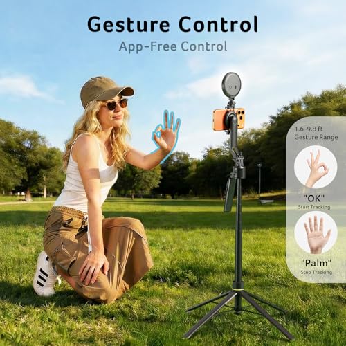 Image of Acer Gadget Auto Face Tracking Tripod for iPhone - Magnetic Phone Mount Gesture Control Detachable Mini Ring Light 64 inch 360 Degree AI Tracking Phone Tripod for Vlogging YouTube TikTok Video Recording