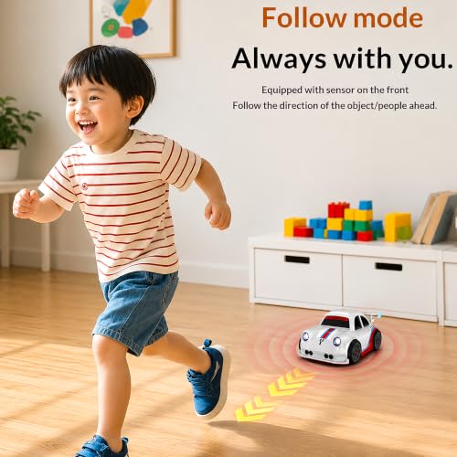 Image of VGRASSP 2.4GHz Rechargeable Mini RC Drift Stunt Car Toy for Kids with LED Headlights and Sound Effects - Interactive Remote Control Racing Car with Follow Me and Escape Mode - White