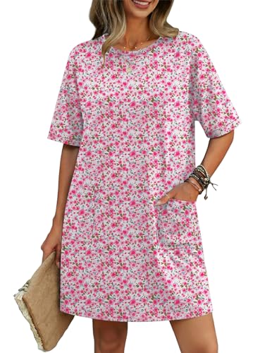 Image of Ekouaer Womens Cotton Nightgown with Pocket Short Sleeve Sleep Shirt S-2XL