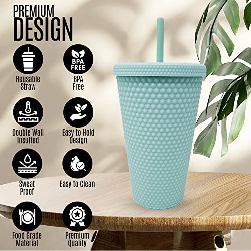 Nadia's Little Treasures Studded Tumbler Straw Lid, Plastic Double Walled Cold Cup for iced Coffee Water, Slush or Smoothies - Image 3