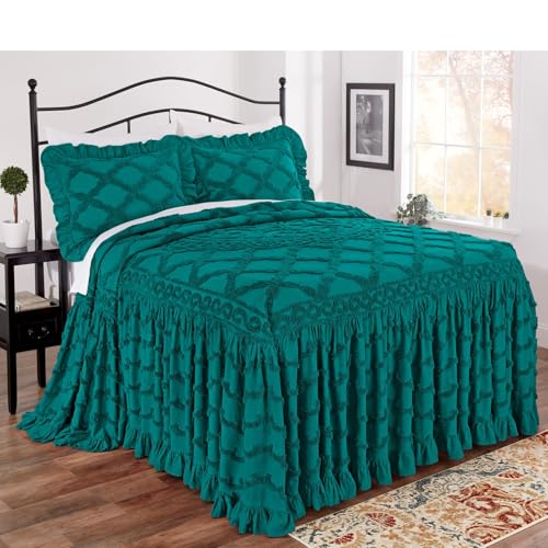 Direct Home Textile Group Marissa Chenille Bedspread Queen Cotton Deep Teal