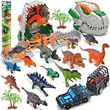ROSEORGUN Dinosaur Toys for Kids 3-5, 12 Realistic Dinosaur Figures with a Detachable Dino Head for Scenes, Map & Transport Truck, Educational Gift Set for Boys and Girls Ages 3+