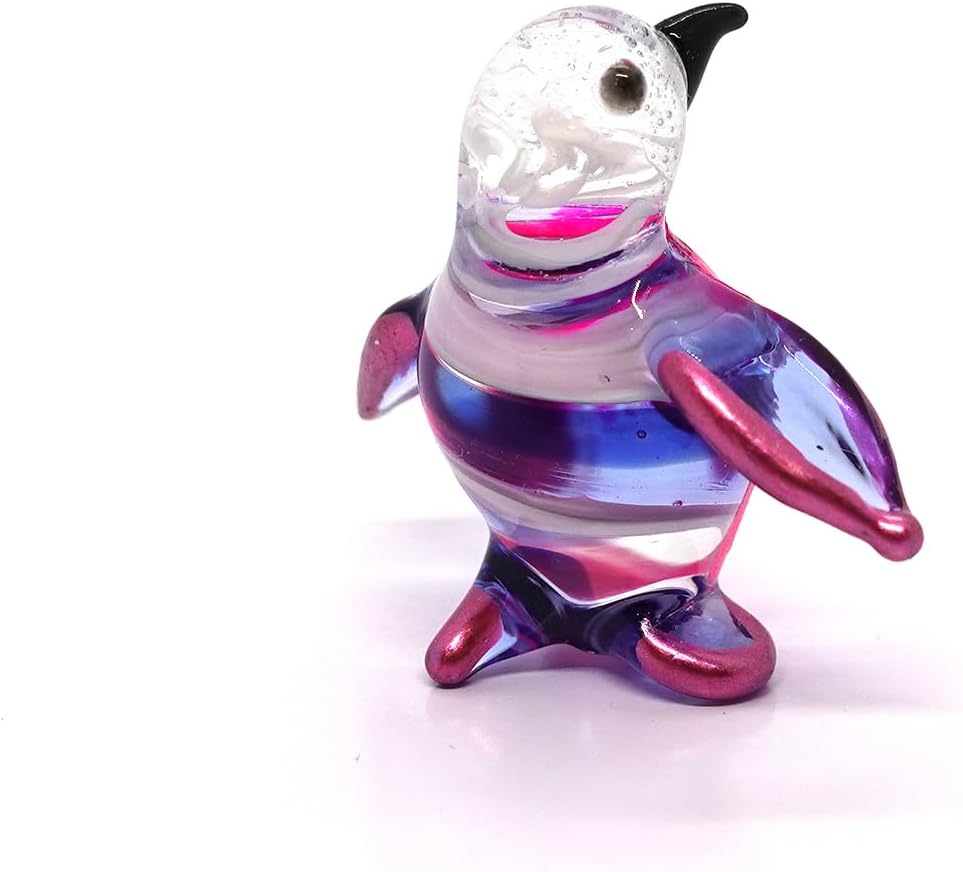 Penguin Tiny Figurines Hand Blown Glass Art Bird Animals Collectible Gift Home Décor (Multi-Pink) image 4