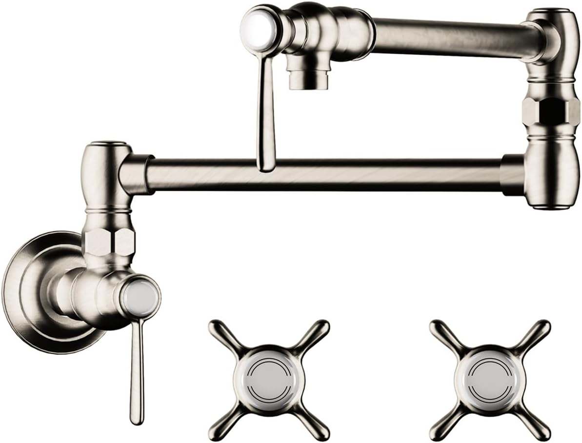 AXOR 16859831 Montreux 8-inch Tall 2-Handle Pot Filler with 360-Degree Swivel in Polished Nickel
