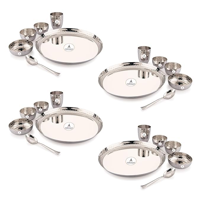 Dinner Set | 24 Pcs (Big 4 Set) | Dinner Set for Gift | Hammered Dinnerware | Durable and Heavyweight | Food Grade, Non Rusting, Dishwasher Safe, Strong & Long Lasting