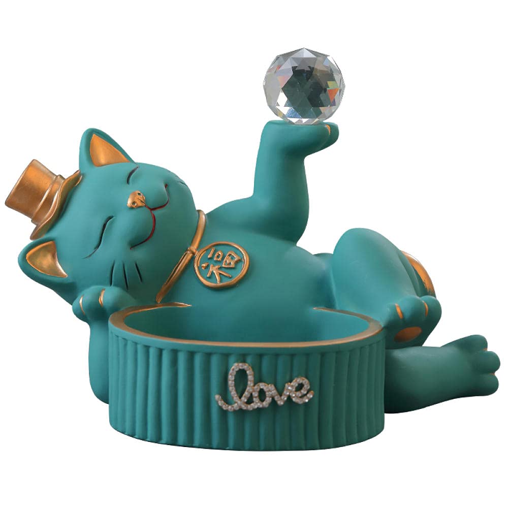 UDRJU Statua Decorativa Caja De Almacenamiento Creativa para Gatos con Bola De Cristal, Decoración del Hogar-A