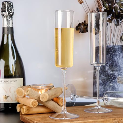 Ciaell 24 Pack Plastic Champagne Flutes - Clear 6 Oz Disposable Champagne Glasses - Square Plastic Toasting Glasses for Party Birthday Anniversary Wedding - Thumbnail 7