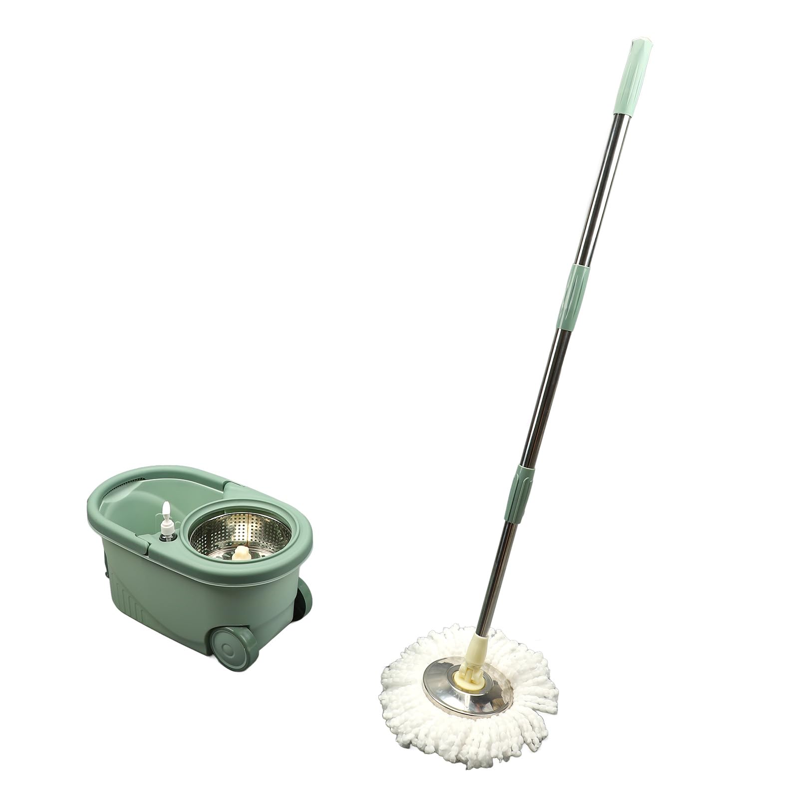 Kit de Limpieza de Suelo con Cubo de Fregona Giratoria 360º para Esquinas y Debajo Muebles, Lavable y Reutilizable, Sin Agacharse ni Mojarse las Manos para Hogar, Oficina, Cocina