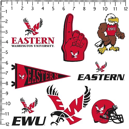 Image of Eastern Washington University 8ct Vinyl Large Deluxe Stickers Variety Pack - Laptop, Water Bottle, Scrapbooking, Tablet, Skateboard, Indoor /Outdoor - Set of 8