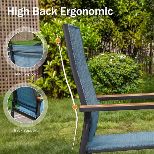 Image of PHI VILLA Outdoor Stackable Dining Chairs Set of 4 w /Aluminum Frame, Blue | Breathable & quick-drying Textilene, Space-saving, Light-weight, Weather-resistant, Patio lawn deck