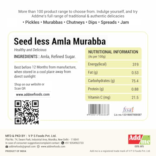 Image of Add me Seed Less Amla Murabba Awla 1kg without Sugar Syrup Vacuum Pack Sweet and Fresh 1 kg | Handmade Awla Muraba | Indian Gooseberry Natural Sweet Snacks | Immunit Booster