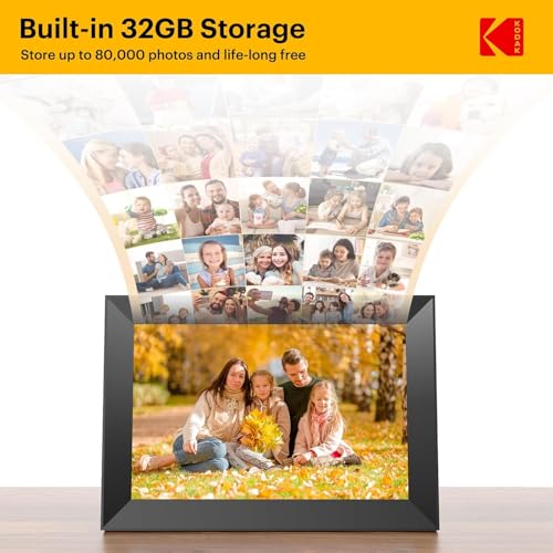 Kodak Cyfrowa ramka na zdjęcia Wi-Fi 10,1", ekran dotykowy HD IPS, elektroniczna ramka na zdjęcia z pamięcią 32 GB, automatyczne obracanie zdjęć, udostępnianie zdjęć lub filmów w dowolnym miejscu za
