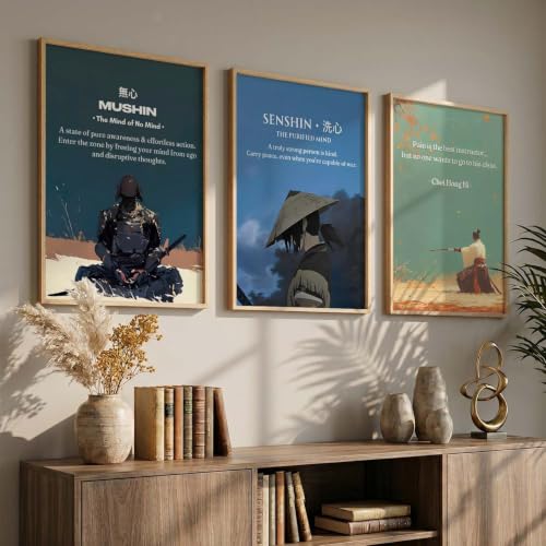 Image of kotart Japanese Samurai Motivational Art Framed Posters for Living Room Bedroom Gaming Room Studio | Aesthetic Japanese Theme Samurai Poster with Frames Wall Decor Set Of 3 (20x30 Inch)